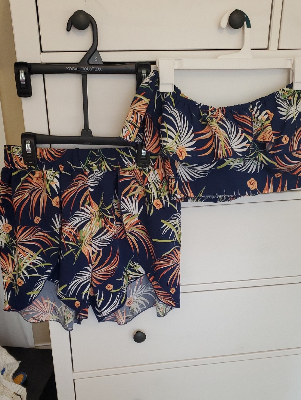 SHEIN Navy Tropical Print Shorts Set